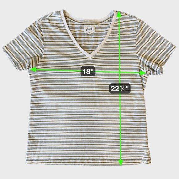 Pact Organic Cotton Soft-Spun Striped V-Neck T-Shirt Cream & Green Women's Small - Picture 9 of 9